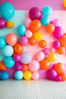 ai gegenereerd maken een uitspraak met deze stoutmoedig en kleurrijk ballon backdrop perfect voor verjaardag vieringen foto