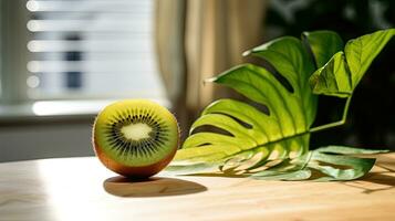 ai gegenereerd vers kiwi plak Aan de houten tafel ai generatief foto