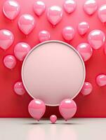 ai gegenereerd wit cirkel afgeronde met rood roze hart ballon ai generatief foto