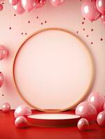 ai gegenereerd portret goud cirkel met roze ballon ai generatief foto
