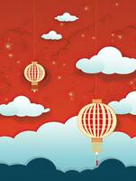 ai gegenereerd portret Chinese lantaarn met wolken ai generatief foto