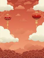 ai gegenereerd portret Chinese lantaarn met wolken ai generatief foto