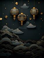 ai gegenereerd Chinese lantaarn met zwart wolken achtergrond ai generatief foto