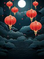 ai gegenereerd portret rood Chinese lantaarn met wolken ai generatief foto