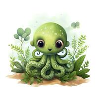 ai gegenereerd waterverf Octopus voor kinderen. ai gegenereerd foto