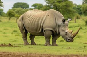 ai gegenereerd wit neushoorn grazen. ai gegenereerd foto