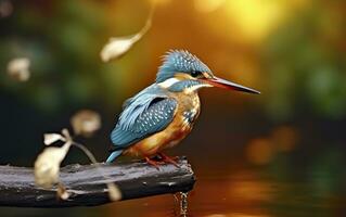 ai gegenereerd de gemeenschappelijk ijsvogel wetlands vogel gekleurde veren van verschillend vogels. generatief ai foto