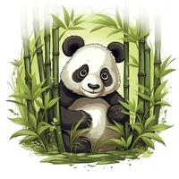 ai gegenereerd schattig panda in de midden- van een bamboe Woud. t-shirt ontwerp. ai gegenereerd foto