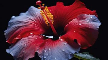 ai gegenereerd een hibiscus bloem met een zwart achtergrond.ai gegenereerd. foto