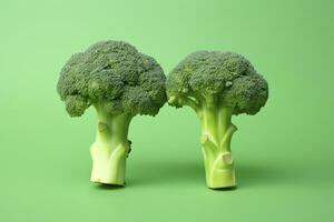 ai gegenereerd twee broccoli stukken geregeld Aan achtergrond. ai gegenereerd foto