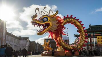 ai gegenereerd Chinese draak onder een helder lucht. ai gegenereerd foto