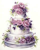 ai gegenereerd waterverf bruiloft taart geïsoleerd Aan wit achtergrond. ai gegenereerd foto