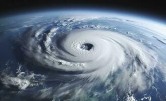 ai gegenereerd super tyfoon, tropisch storm, cycloon, tornado, over- oceaan. weer achtergrond. generatief ai foto