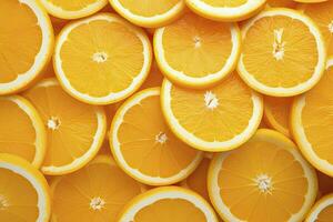 ai gegenereerd oranje fruit plakjes citrus arrangement vol kader achtergrond. ai gegenereerd foto