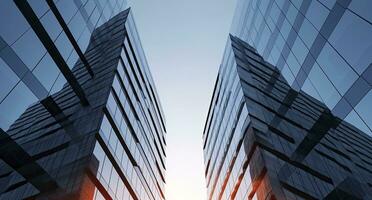 ai gegenereerd twee modern gebouwen met glas ramen. architectuur ontwerp van gebouwen. ai gegenereerd foto