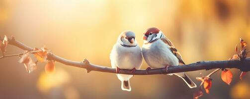 ai gegenereerd twee boom mussen Aan de Afdeling in een tuin foto