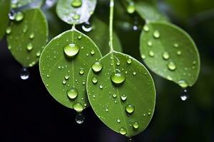 ai gegenereerd groen bladeren met water druppels Aan hen. ai gegenereerd foto