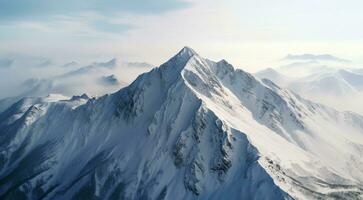 ai gegenereerd panorama van de bergen, visie van de top van de berg, besneeuwd berg, sneeuw gedekt bergen in winter foto
