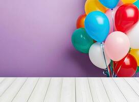 ai gegenereerd wit houten tafel Aan top over- ballonnen. generatief ai foto