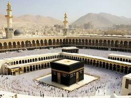 ai gegenereerd Ramadan en eid zegeningen inspirerend kaaba landschap in mekka foto