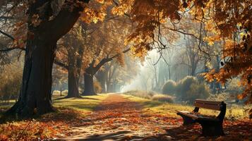 ai gegenereerd panorama van een verbazingwekkend herfst park landschap foto