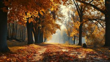 ai gegenereerd panorama van een verbazingwekkend herfst park landschap foto