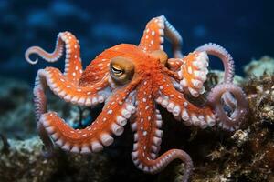 ai gegenereerd Octopus Aan de bodem van de zee. detailopname. foto