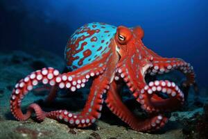 ai gegenereerd Octopus Aan de bodem van de zee. detailopname. foto