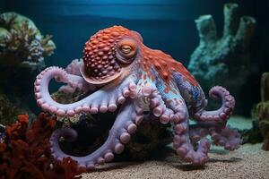 ai gegenereerd Octopus Aan de bodem van de zee. detailopname. foto