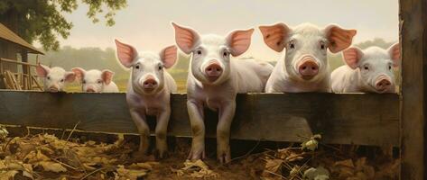 ai gegenereerd biggen Aan de boerderij foto