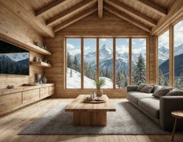 ai gegenereerd interieur van een knus chalet . ai gegenereerd foto