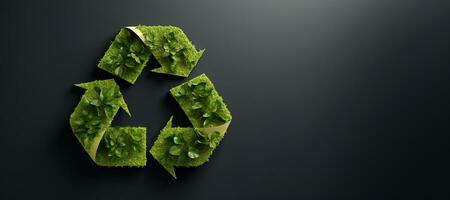 ai gegenereerd generatief ai, een recycling groen teken gemaakt van hout en bladeren, nul afval, hergebruik concept. foto