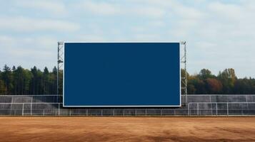ai gegenereerd aanplakbord mockup met blanco voorkant, realistisch Aan een mockup sjabloon in een voetbal stadion foto