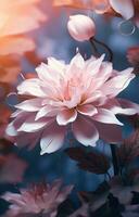 ai gegenereerd een elegant roze bloem omringd door wit bladeren, foto