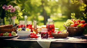 ai gegenereerd sap drinken picknick voedsel foto