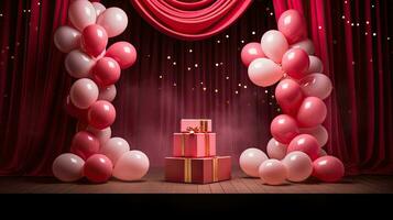 ai gegenereerd portret geschenk doos met roze ballon ai generatief foto