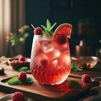 ai gegenereerd aardbei cocktail met munt bladeren ai generatief foto