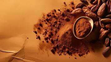 ai gegenereerd top visie cacao poeder met cacao Boon ai generatief foto