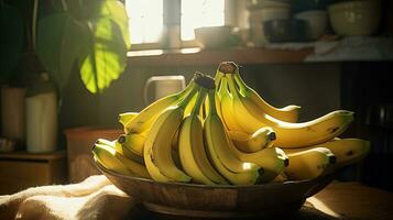 ai gegenereerd portret banaan Aan de tafel met licht blootstelling ai generatief foto