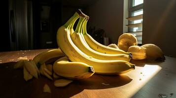 ai gegenereerd portret banaan Aan de tafel met licht blootstelling ai generatief foto