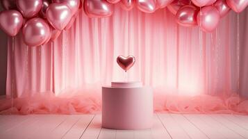 ai gegenereerd roze podium mockup met roze ballon ai generatief foto