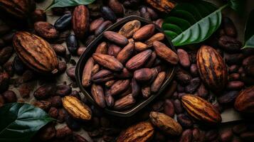 ai gegenereerd portret cacao Boon Aan de kom met licht blootstelling ai generatief foto