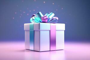ai gegenereerd realistisch geschenk doos met magisch schijnend blauw Open geschenk doos met magisch licht foto