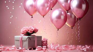 ai gegenereerd luxe geschenk doos met ballon en roos bloem ai generatief foto