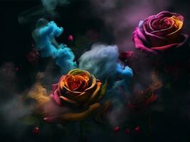 ai gegenereerd een kleurrijk roos met rook komt eraan uit van het foto