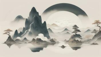 ai gegenereerd Chinese landschap berg natuur schilderij inkt foto