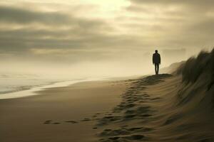 ai gegenereerd verfrissend Mens zee wandelen strand. genereren ai foto