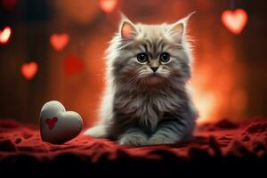 ai gegenereerd hartverwarmend katachtig liefde een katje knuffelen een hart een tafereel van zuiver schattigheid ai gegenereerd foto