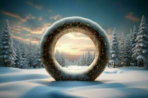 ai gegenereerd 3d cirkel kader een mooi backdrop naar vieren vrolijk Kerstmis en gelukkig nieuw jaar ai gegenereerd foto