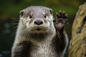 ai gegenereerd Otter in de water. ai gegenereerd foto